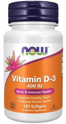 NOW Supplements, Vitamin D-3 400 IU, Strong Bones*, Structural support*, 180 Softgels