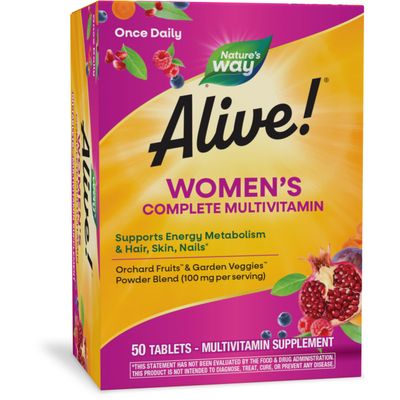 Nature&#39;s Way Alive! Womens Complete Multivitamin, Supports Energy Metabolism and Hair, Skin &amp; Nails*, B-Vitamins, 50 Tablets (Packaging May Vary)