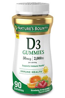 Vitamin D3 Gummies by Nature&#39;s Bounty, Vitamin Supplement, Supports Immune Health, 50mcg, 2000IU, Mixed Fruit Flavor, 90 Gummies