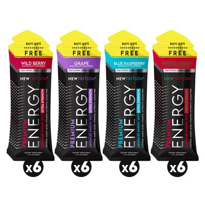NewTrition Extra Strength Energy Shots, Caffeine Energy Shots with Vitamin B &amp; Amino Acids, Sugar-Free Vitamin Energy Shot Packets, 1.7 fl oz, Mixed Flavors, 24 Count