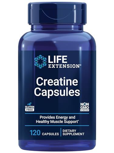 Life Extension Creatine Capsules - Creatine Monohydrate - Promotes Strength, Lean Muscle, Healthy Endurance - Non-GMO, Gluten-Free - 120 Capsules