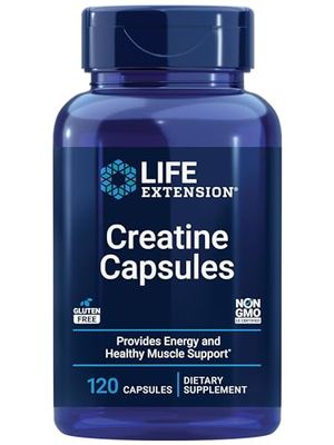 Life Extension Creatine Capsules - Creatine Monohydrate - Promotes Strength, Lean Muscle, Healthy Endurance - Non-GMO, Gluten-Free - 120 Capsules