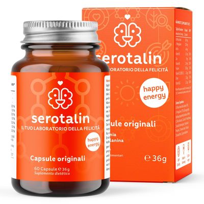 serotalin Original Energy Brain Supplement for Focus, Concentration &amp; Cognitive Function - 60 Vegan Capsules with Vitamins B6, B12 &amp; D3, 5-HTP &amp; Phenylalanine - Winner German University Award
