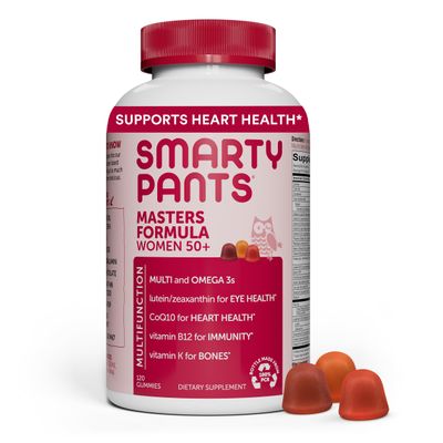SmartyPants Gummy Multivitamin for Women 50 and Over: Omega 3 Fish Oil (EPA/DHA), Methylfolate, CoQ10, Vitamin D3, C, Vitamin B12, B6, Vitamin A, K &amp; Zinc, Gluten Free, 120 Count (30 Day Supply)