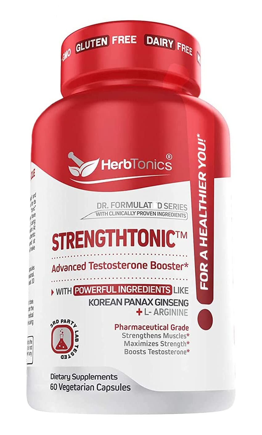 Herbtonics Testosterone Booster for Men Male Enhancing Pills - Enlargement Supplement Increase Size, Energy Strength &amp; Stamina Enhancement Ginseng Pill &amp; Tribulus Terrestris 60 Vegan Capsules