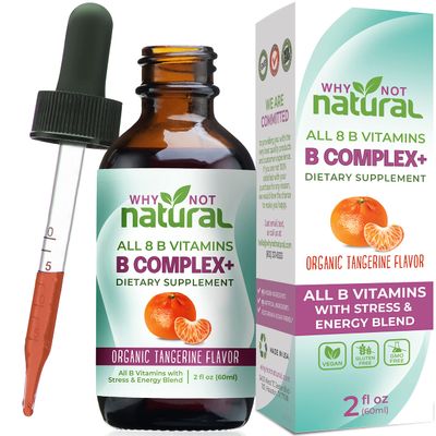 Why Not Natural Vitamin B Complex Liquid Drops - Organic Supplement for Women - Vegan and Sublingual Forms of B1 B2 B3 B5 B6 Biotin Folate and Choline - Plus Blend for Energy Support