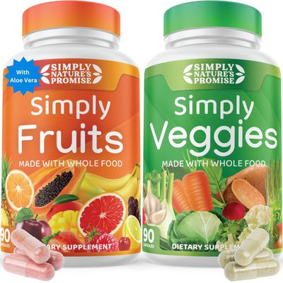 Simply Nature&#39;s Promise - Packed with Over 40 Different Fruits &amp; Vegetables - Made with Whole Food Superfoods - with Aloe Vera - 100% Soy Free - 180 Capsules