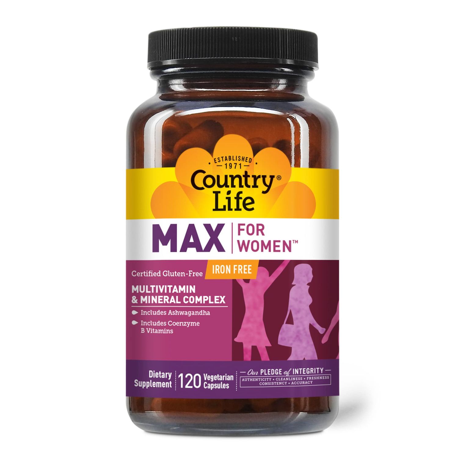 Country Life Max for Women - Multivitamin and Mineral Complex, Iron-free - 120 Vegan Capsules