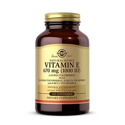 Solgar Vitamin E 670 mg (1000 IU), 100 Mixed Softgels - Natural Antioxidant, Skin &amp; Immune System Support - Naturally-Sourced Vitamin E - Gluten /Dairy Free - 100 Servings