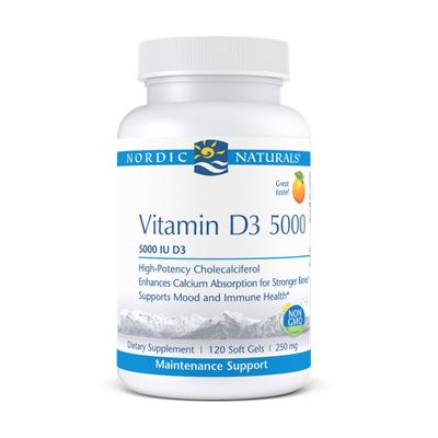 Nordic Naturals Pro Vitamin D3 5000, Orange - 120 Mini Soft Gels - 5000 IU Vitamin D3 - Supports Healthy Bones, Mood &amp; Immune System Function - Non-GMO - 120 Servings