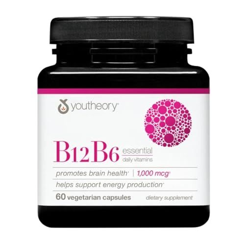 Youtheory B12B6 - Vegan Vitamin B6 &amp; Vitamin B12 - Offers Brain Health, Energy &amp; Immunity Support* - Dairy, Soy &amp; Gluten Free - 60 Vegetarian Capsules