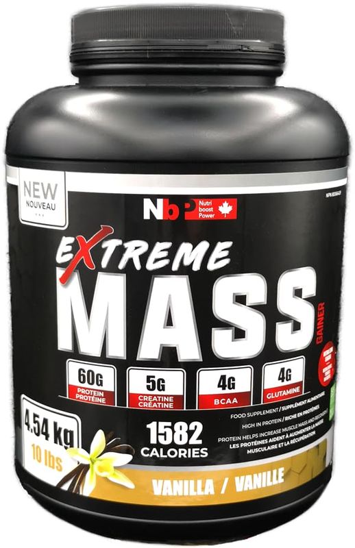 Extreme Mass Weight Gainer Muscle Builder, 10 lbs (4.54 kg) with Less Sugar for Intense Workout Training Made of high Calorie Fortified whey Protein