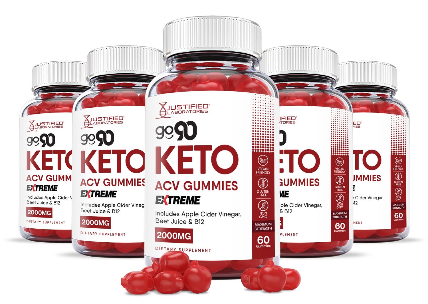 (5 Pack) Go 90 Keto ACV Gummies Extreme 2000MG Go90 Keto Gummies Apple Cider Vinegar Formulated with Pomegranate Beet Juice Powder B12 Vegan Non GMO 300 Gummys