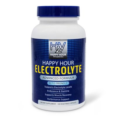 Happy Hour Vitamins Electrolyte Pill- 100 Pills- Dehydration, Muscle cramping, Performance, Keto &amp; Rapid Recovery. Vegetarian Capsules w/Magnesium, Potassium, Sodium &amp; Calcium Hydration Supplement