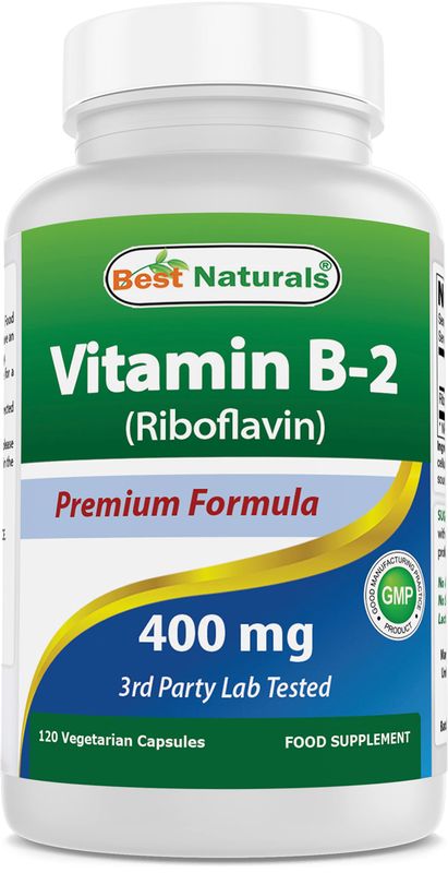 Best Naturals Vitamin B2 (Riboflavin) 400mg - Migraine Relief - Veggie Capsules - Conezyme Precursor - 120 Count