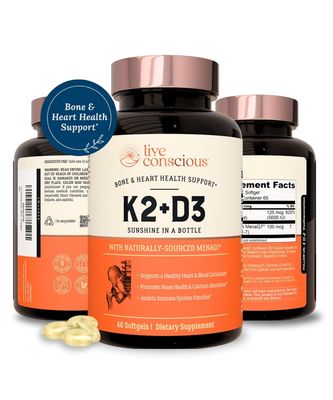 Live Conscious Vitamin K2 MK7 with D3 Supplement | Bone &amp; Heart Health Support - Patented Vitamin K &amp; Vitamin D3 5000 IU - 60 Softgels