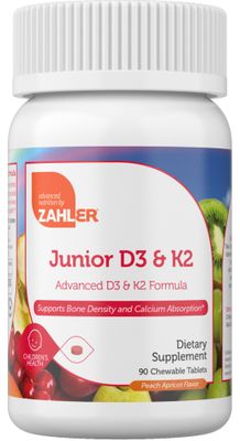 Zahler - Junior Vitamin D3 + K2 Chewable Tablets for Kids| Vitamin D for Kids 2000 IU | Delicious Vitamin D K2 Chews to Support Healthy Bones &amp; Teeth - Kosher, Less Sugar Than Gummies (90 Count)