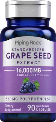 Piping Rock Grape Seed Extract Capsules | 16,000 mg | 90 Count | Standardized Supplements | Non-GMO, Gluten Free