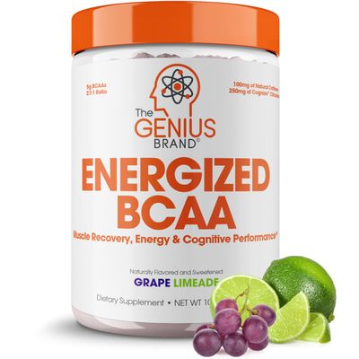 Genius BCAA Energy Powder, Grape Limeade - Nootropic Amino Acids &amp; Muscle Recovery - Natural Vegan BCAAs Workout Supplement for Women &amp; Men (Pre, Intra &amp; Post Workout) - No Artificial Sweeteners