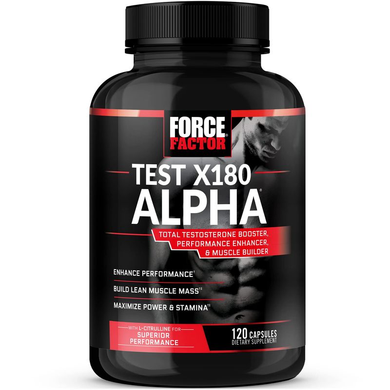 Force Factor Test X180 Alpha Testosterone Booster for Men, Testosterone Supplement with Patented Fenugreek &amp; L-Citrulline to Promote Lean Muscle, Strength, Energy, Power &amp; Performance, 120 Capsules