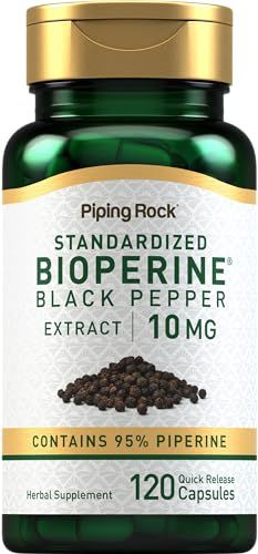 Piping Rock Bioperine Supplement 10mg | 120 Capsules | Black Pepper Extract | 95% Piperine | Gluten Free, Non-GMO