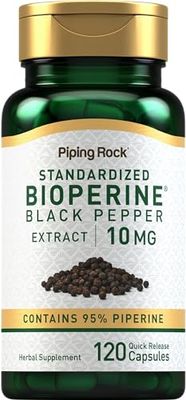 Piping Rock Bioperine Supplement 10mg | 120 Capsules | Black Pepper Extract | 95% Piperine | Gluten Free, Non-GMO