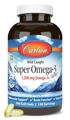 Carlson - Super Omega-3 Gems, 1200 mg Omega-3 Fatty Acids with EPA and DHA, Wild-Caught Norwegian Fish Oil Supplement, Sustainably Sourced Capsules 300 Softgels