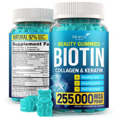 Hair Vitamins Natural Gummies - Biotin Multivitamin for Hair, Skin &amp; Nails with Collagen &amp; Keratin - Anti Aging Collagen Gummy Vitamins for Men &amp; Women - Hair &amp; Nail Growth Gummies - 60psc