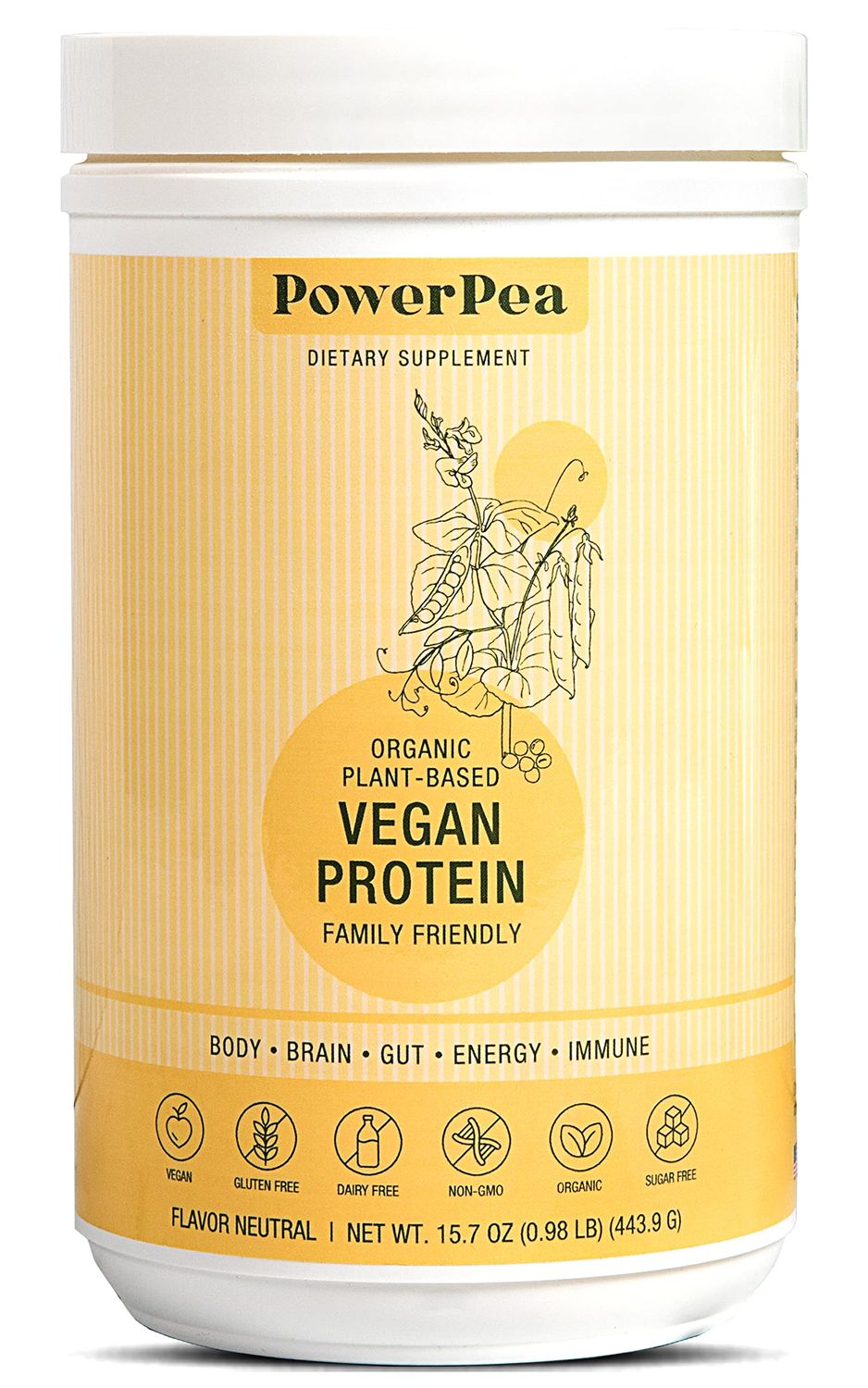 POWER PEA Plant Based Vegan Protein Unflavored- USDA Organic with Vitamins, Fiber, Omega 3, Turmeric, Kids Nutrition, Non-GMO, Dairy Free, Allergen Free, Sugar &amp; Gluten Free