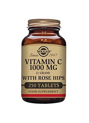 Solgar Vitamin C 1000 mg with Rose Hips, 250 Tablets - Antioxidant &amp; Immune Support - Overall Health - Supports Healthy Skin &amp; Joints - Non GMO, Vegan, Gluten Free, Dairy Free, Kosher - 250 Servings