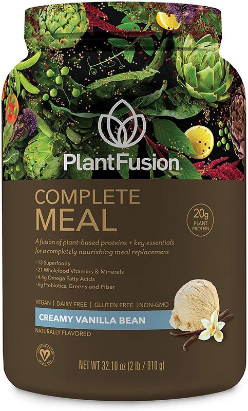 PlantFusion Complete Meal Replacement Shake - Plant Based Protein Powder with Superfoods, Greens &amp; Probiotics - Vegan, Gluten Free, Soy Free, Non-Dairy, No Sugar, Non-GMO - Vanilla 2 lb