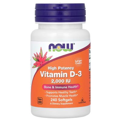 NOW Foods Supplements, Vitamin D-3 2,000 IU, High Potency, Structural Support*, 240 Softgels
