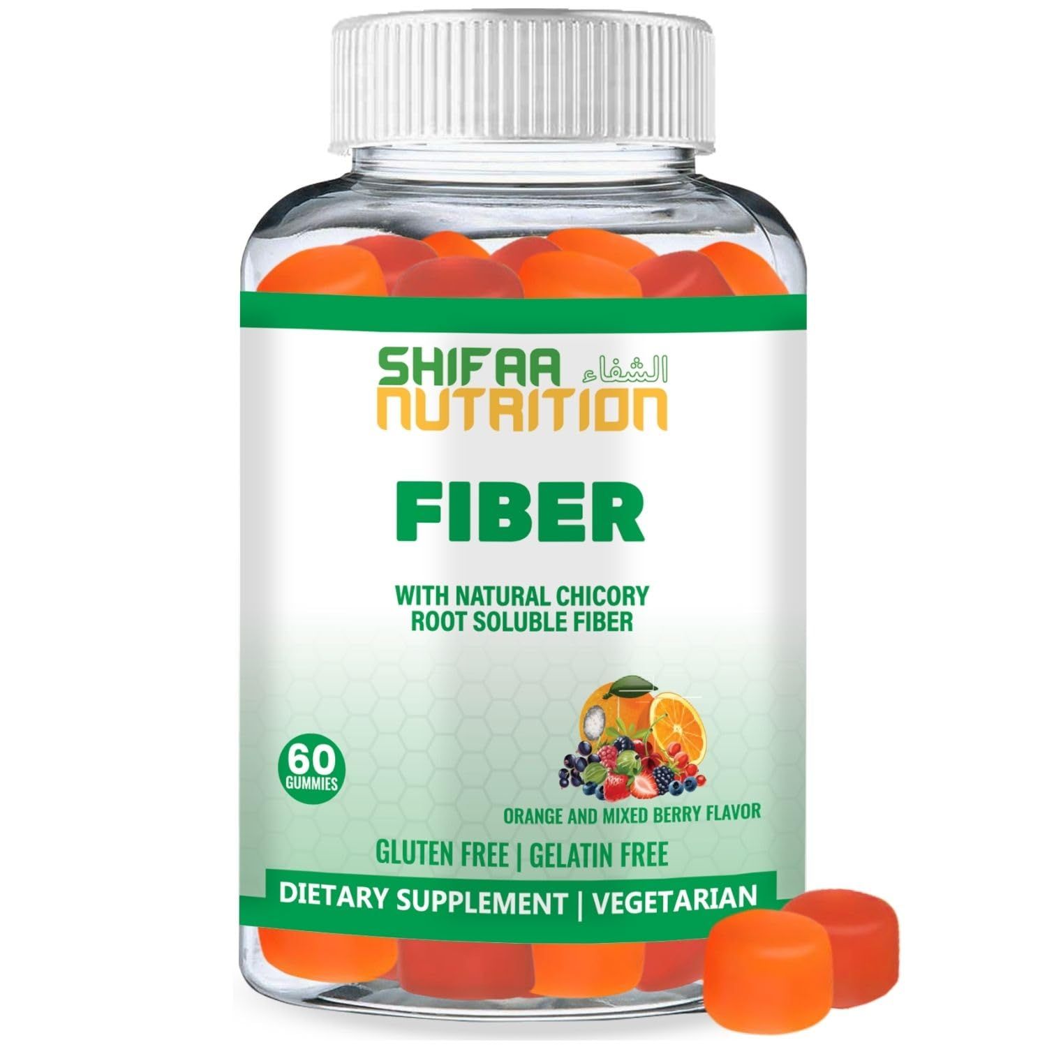 SHIFAA NUTRITION Halal &amp; Gluten Free Fiber Gummies for Kids &amp; Adults | 3g, 30-60 Servings | 60 Gummies | Improves Digestive Health, Immunity &amp; Gut Health | Vegan Prebiotic | Non-GMO, Gelatin-Free