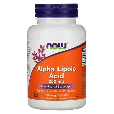 NOW Foods Supplements, Alpha Lipoic Acid 250 mg, Supports Glutathione Production*, Free Radical Scavenger*, 120 Veg Capsules
