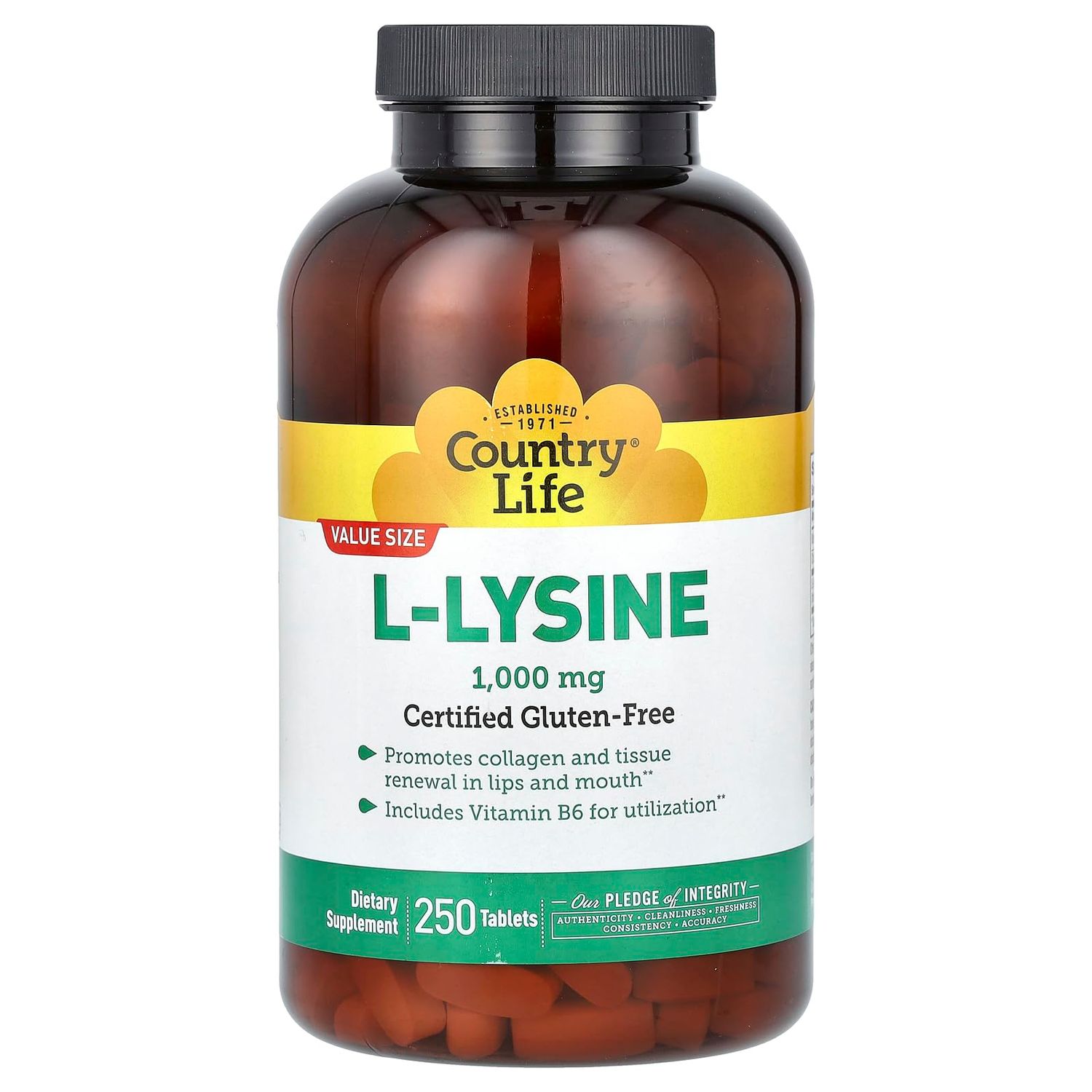 Country Life Vitamins - Lysine 1000 mg 250 tab