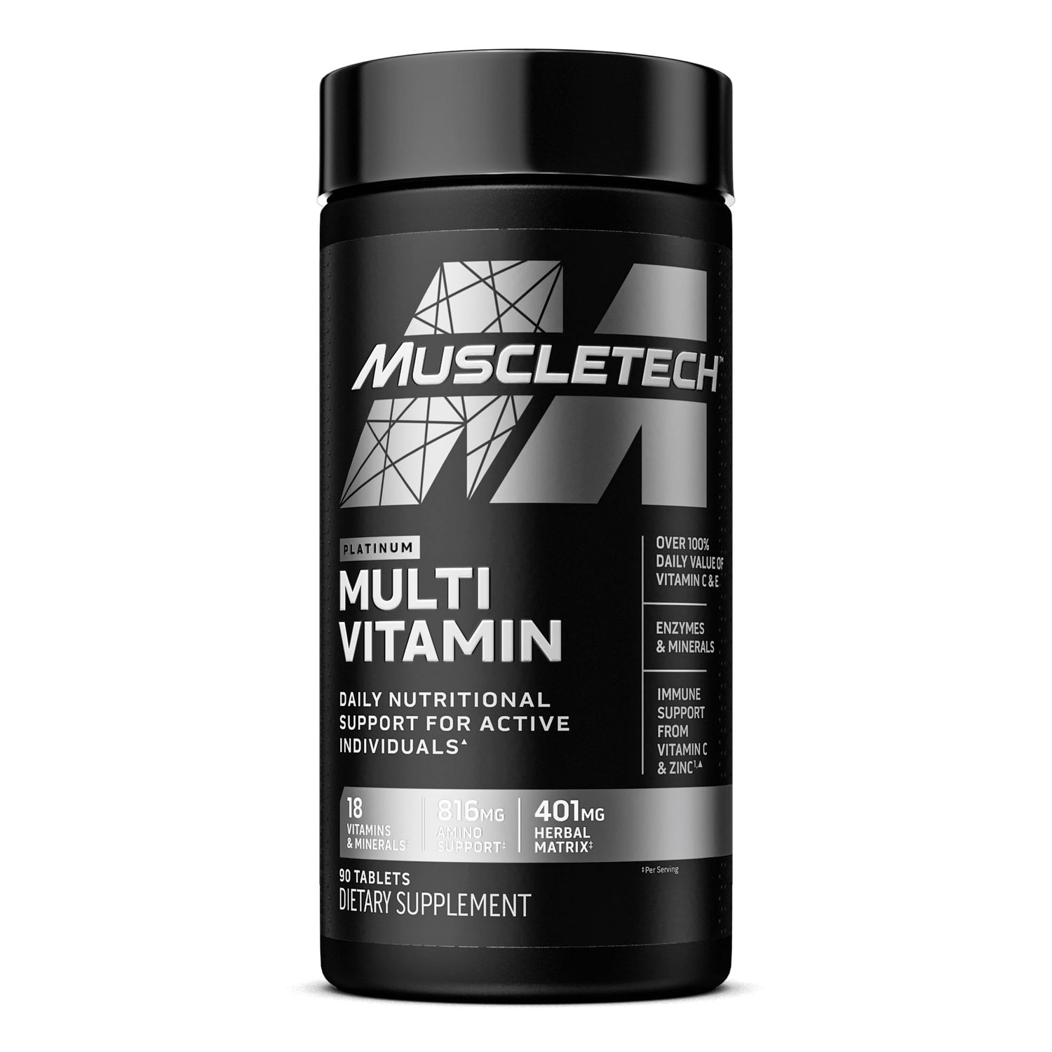 MuscleTech Platinum Multivitamin for Immune Support 18 Vitamins &amp; Minerals Vitamins A C D E B6 B12 Daily Workout Supplements for Men 90 Ct