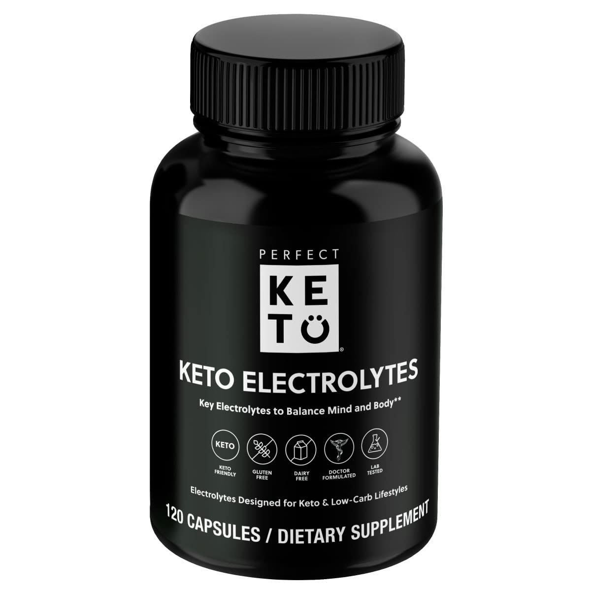 Perfect Keto Electrolytes Capsules, Gluten Free, Electrolyte Supplement with Magnesium, Calcium, Potassium and Sodium, Hydration, Energy, Recovery and Immune Support, Unflavored, 120 Servings