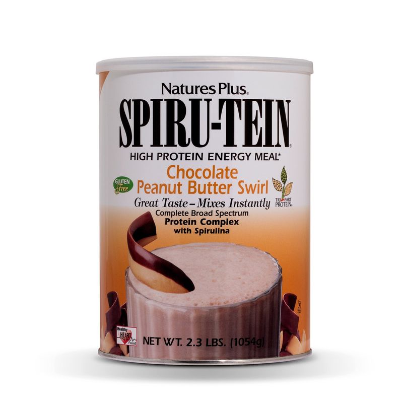 Natures Plus SPIRU-TEIN Shake - Chocolate Peanut Butter - 2.3 lbs, Spirulina Protein Powder - Plant Based Meal Replacement, Vitamins &amp; Minerals for Energy - Vegetarian, Gluten-Free - 34 Servings