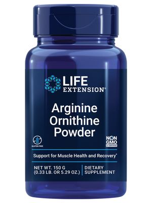 Life Extension Arginine Ornithine Powder, Promotes Muscle Health &amp; Recovery, Gluten Free, Non-GMO, net Weight 150 Grams