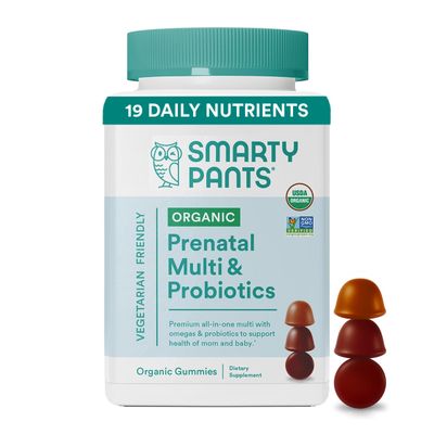 SmartyPants Organic Prenatal Vitamins for Women, Multivitamin Gummies: Probiotics, Biotin, Methylfolate, Omega 3 (ALA), Vitamin D3, C, Vitamin B12, B6, Vitamin A, K2 &amp; Zinc, 120 Count (30 Day Supply)