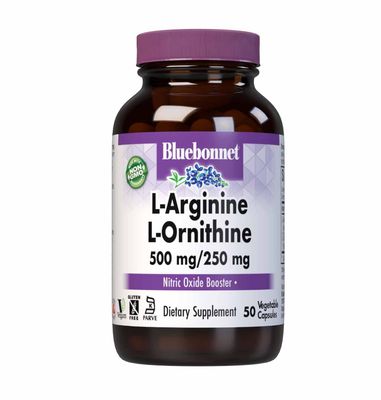 Bluebonnet Nutrition L-Arginine 500mg/L-Orinithine 250mg, Supports Protein Metabolism*, Soy-Free, Gluten-Free, Non-GMO, Kosher Certified, Vegan, 50 Vegetable Capsules, 50 Servings