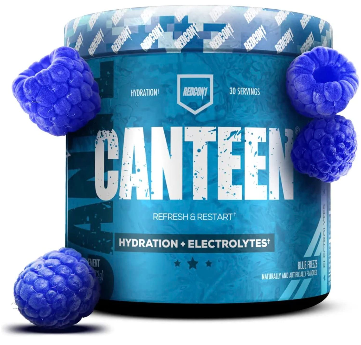REDCON1 Canteen Hydration + Electrolytes, Blue Freeze - Electrolyte Drink Powder with B Vitamins + Minerals for Recovery - Coconut Water Powder &amp; Hyaluronic Acid for Hydration (30 Servings)
