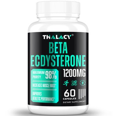 Thalacy 1200MG Beta Ecdysterone Supplement, 98% Maximum Purity Ecdysterone Supplements for Lean Muscle Mass, Athletic Performance &amp; Strength, 60 Capsules