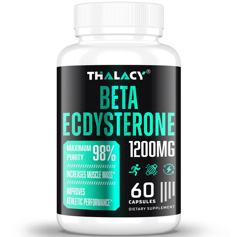 Thalacy 1200MG Beta Ecdysterone Supplement, 98% Maximum Purity Ecdysterone Supplements for Lean Muscle Mass, Athletic Performance &amp; Strength, 60 Capsules