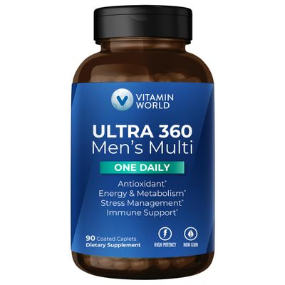 Vitamin World Ultra 360 Multivitamin for Men One Daily, Men&#39;s Multivitamin with Minerals, Herbs &amp; Antioxidants, Daily Supplement with Vitamin A, C, D, E &amp; Zinc for Energy &amp; Immune Support, 90 Caplets