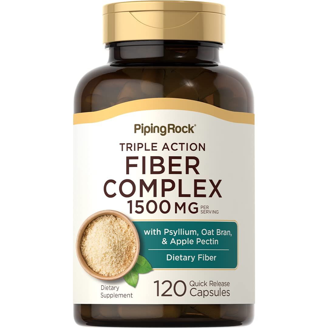 Piping Rock Fiber Complex Supplement | 1500mg | 120 Capsules | Triple Action Pills | with Psyllium, Oat Bran, and Apple Pectin | Non-GMO, Gluten Free