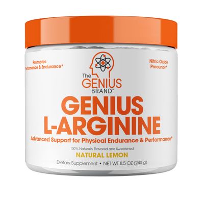 Genius L-Arginine Nitric Oxide Powder - Fermented L- Arginine Nutritional Supplements &amp; Nitric Oxide Booster - Pre Workout, Natural Muscle Builder - 30 Servings, Lemon