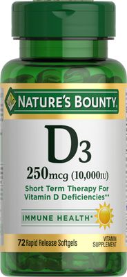Nature&#39;s Bounty Vitamin D for Immune Support and Promotes Healthy Bones, 10000IU, Softgels, Multi-Color, 10,000 IU, 72 Count (Pack of 1)