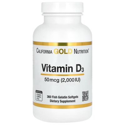 California Gold Nutrition Vitamin D3, 50 mcg (2,000 IU), 360 Fish Gelatin Softgels