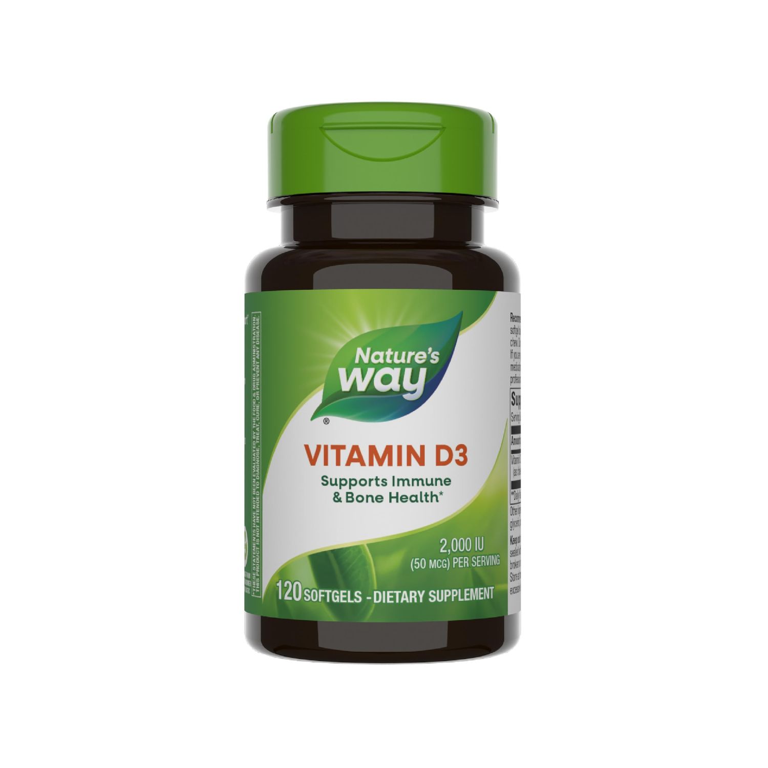 Nature&#39;s Way Vitamin D3 Extra Strength**, Bone Health and Immune Function*, 2000 IU (50 mcg per Serving), 120 Softgels (Packaging May Vary)